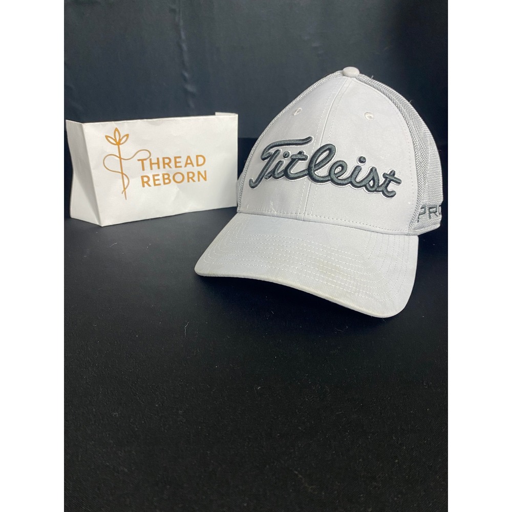 Titleist Golf Hat Cap Pro Mens Adjustable Mesh Back White Gray Baseball